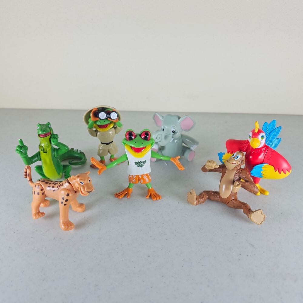 Vintage 2000s Rain Forrest Cafe Poseable PVC Animal Characters 7 piece lot